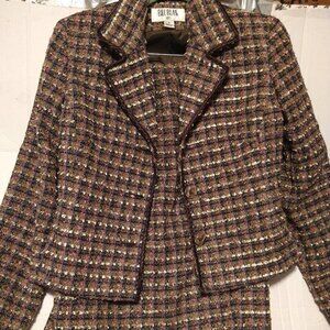 Designer boucle tweed knit skirt set